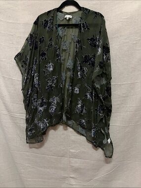 Woven Heart Olive Green Floral Sheer Kimono